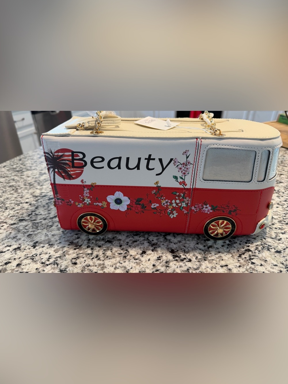 Beauty Floral Red and Cream Bus Women’s Chain Shoulder Bag